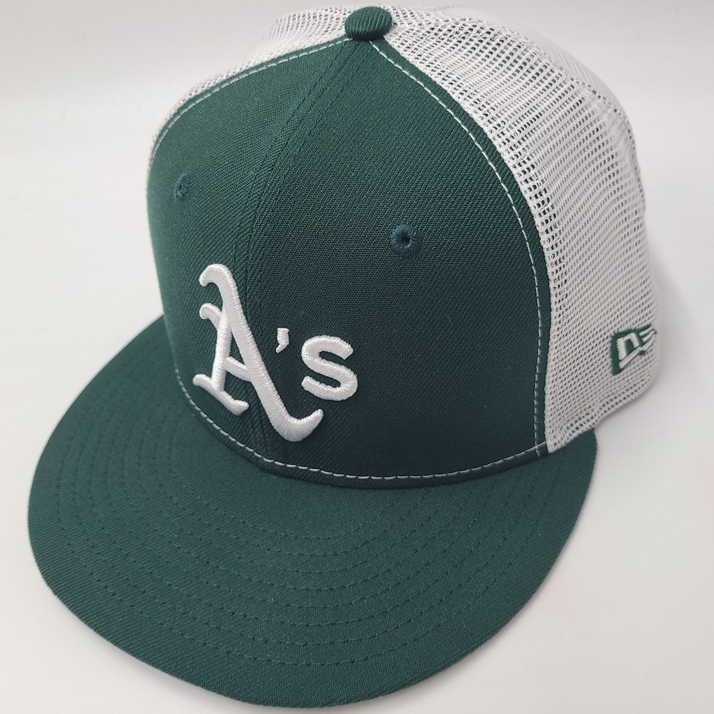 Oakland Athletics Hat Fitted 7 5/8 Trucker Mesh New Era 59Fifty Green White A's